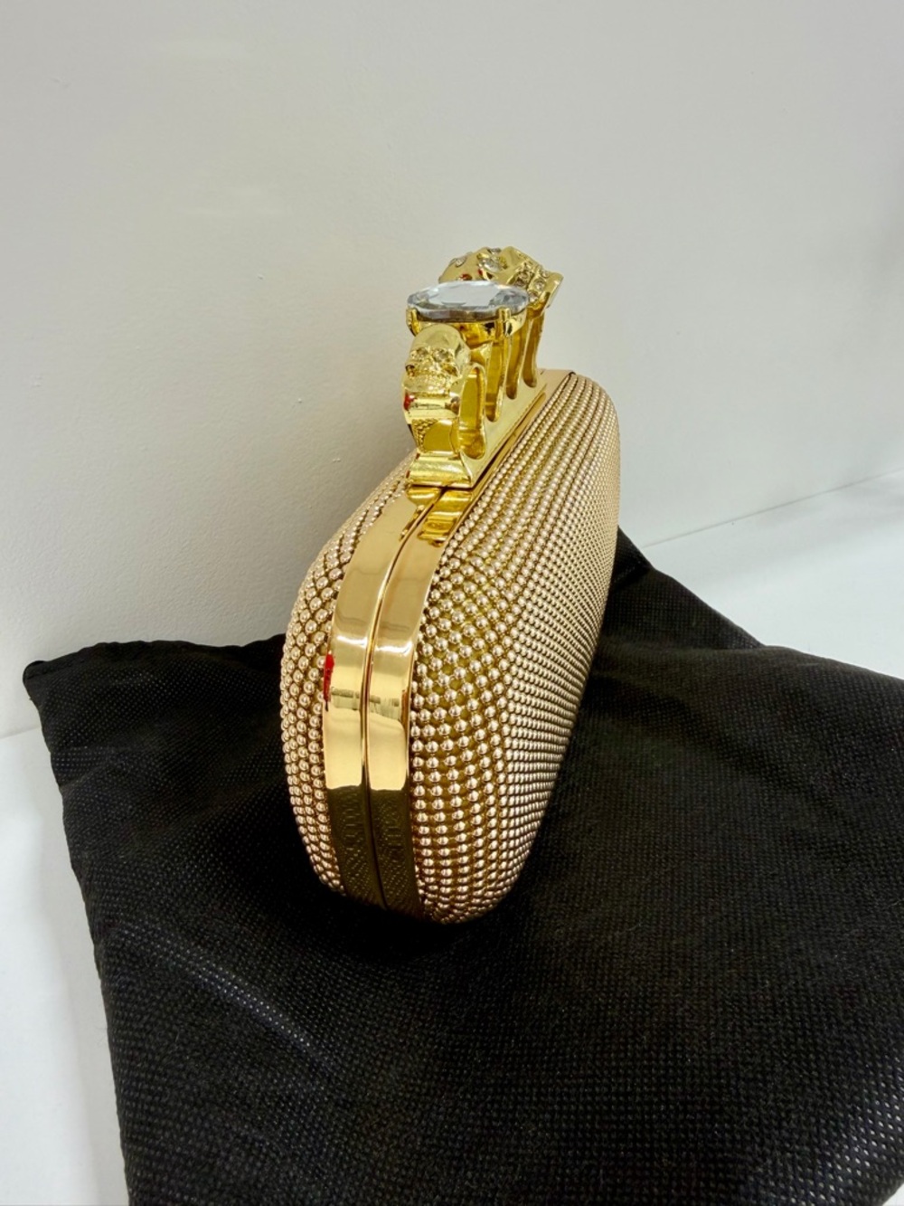 Gold Rhinestone Skull Knuckle Clutch Bag | Statement Evening Bag | NWOT - Picture 6 of 11